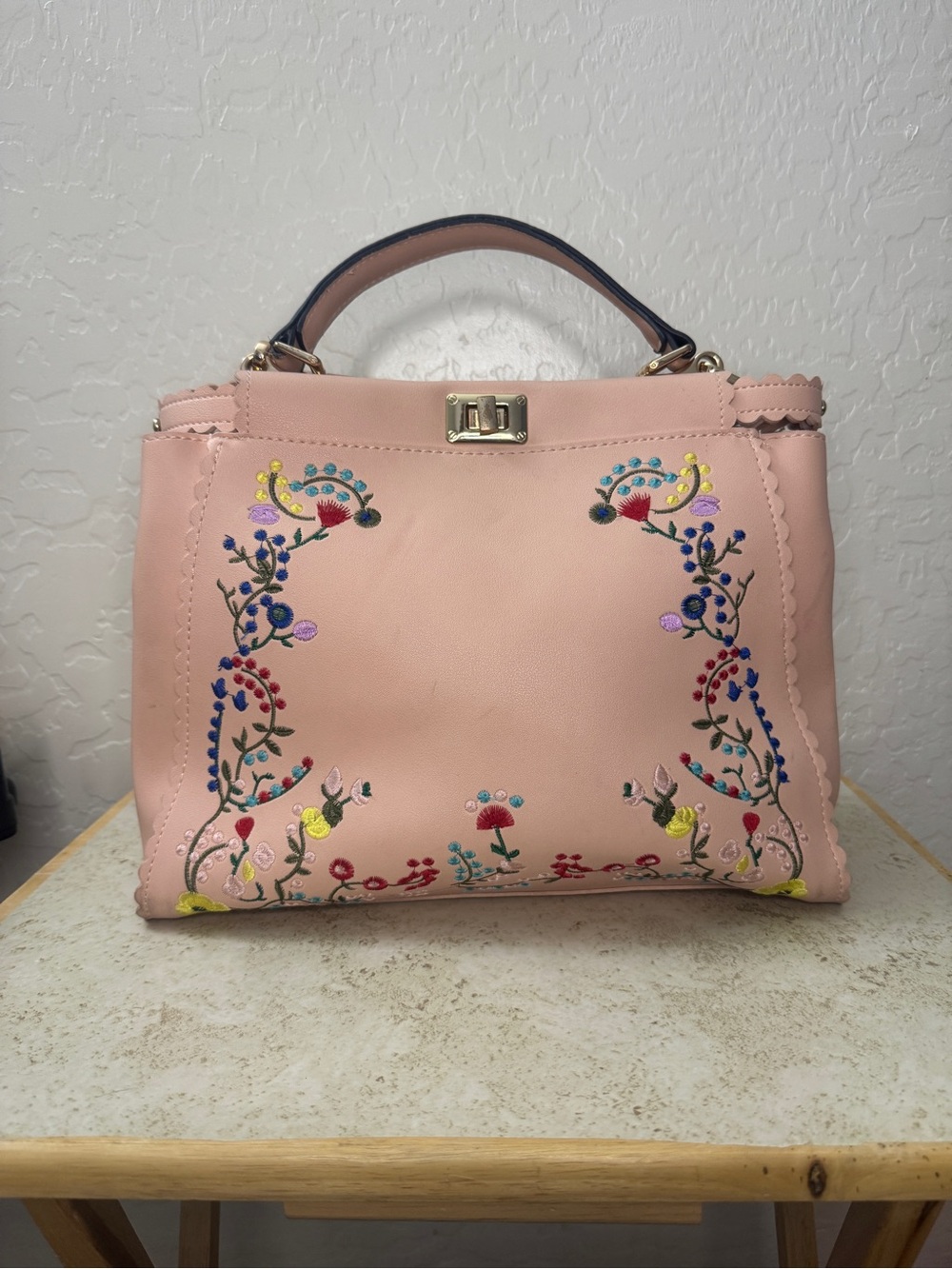 Women’s Pink Embroidered Top-Handle Bag
